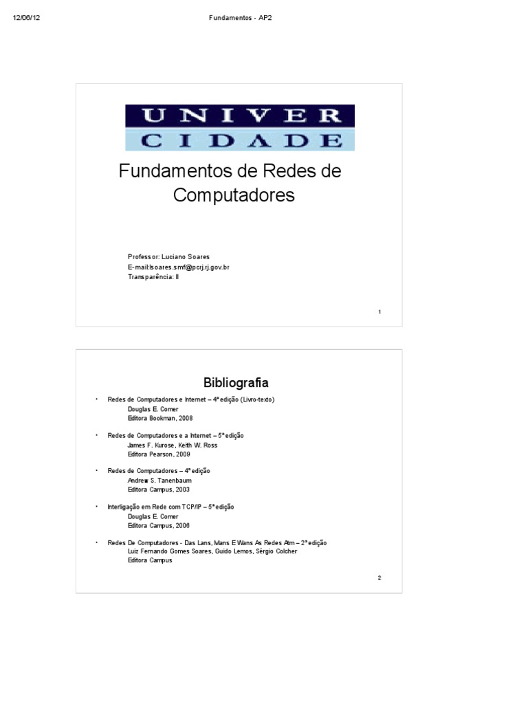 Fundamentos de Redes de Computadores | PDF | Suíte de protocolo de ...