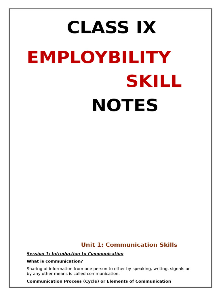 Employability Skills Notes | PDF | Communication | Computer Data Storage