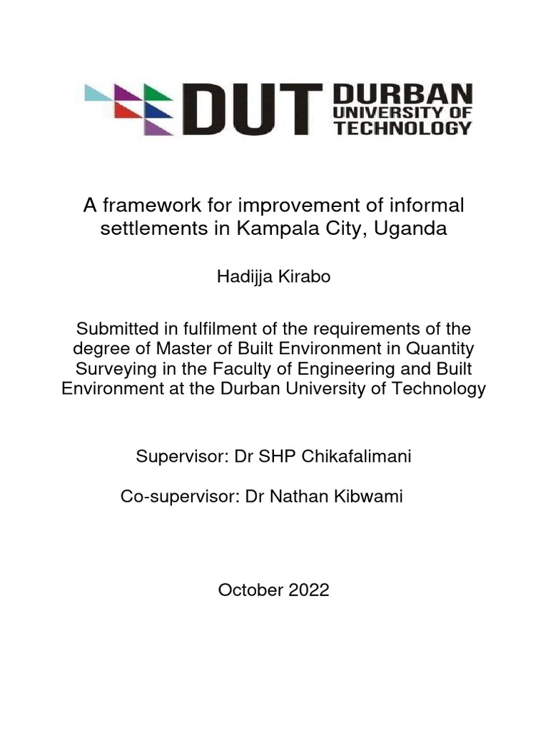 A Framework For Improvement of Informal Settlements in Kampala City ...