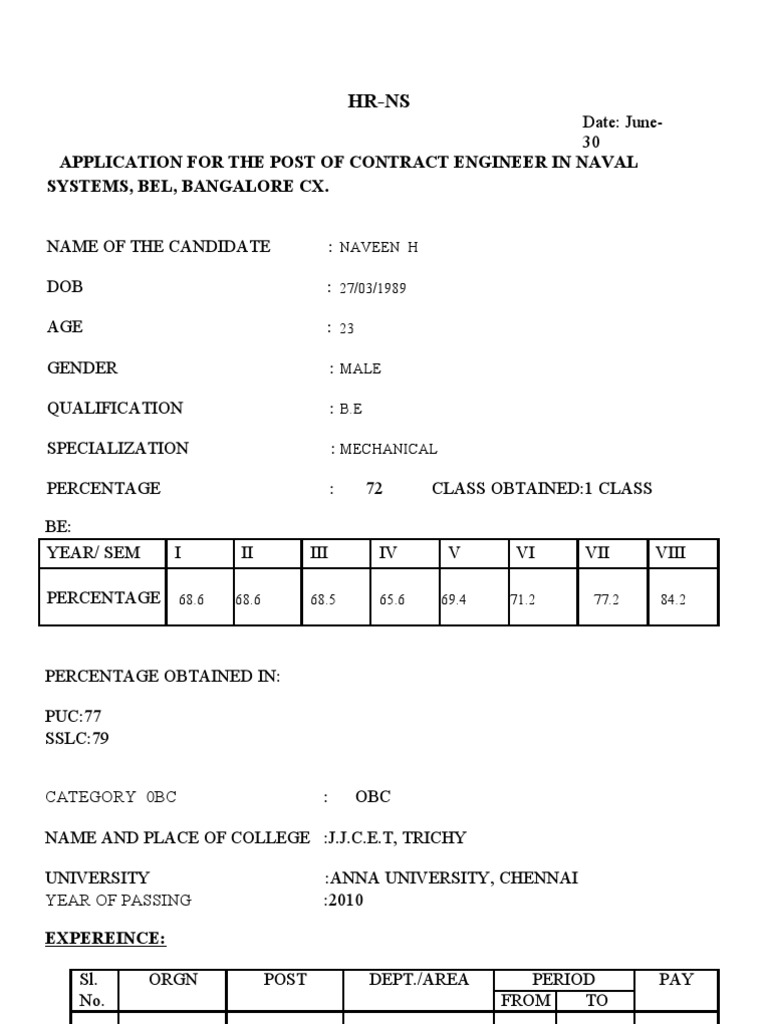Contract Engineer Application - Naveen H | PDF | Technology & Engineering