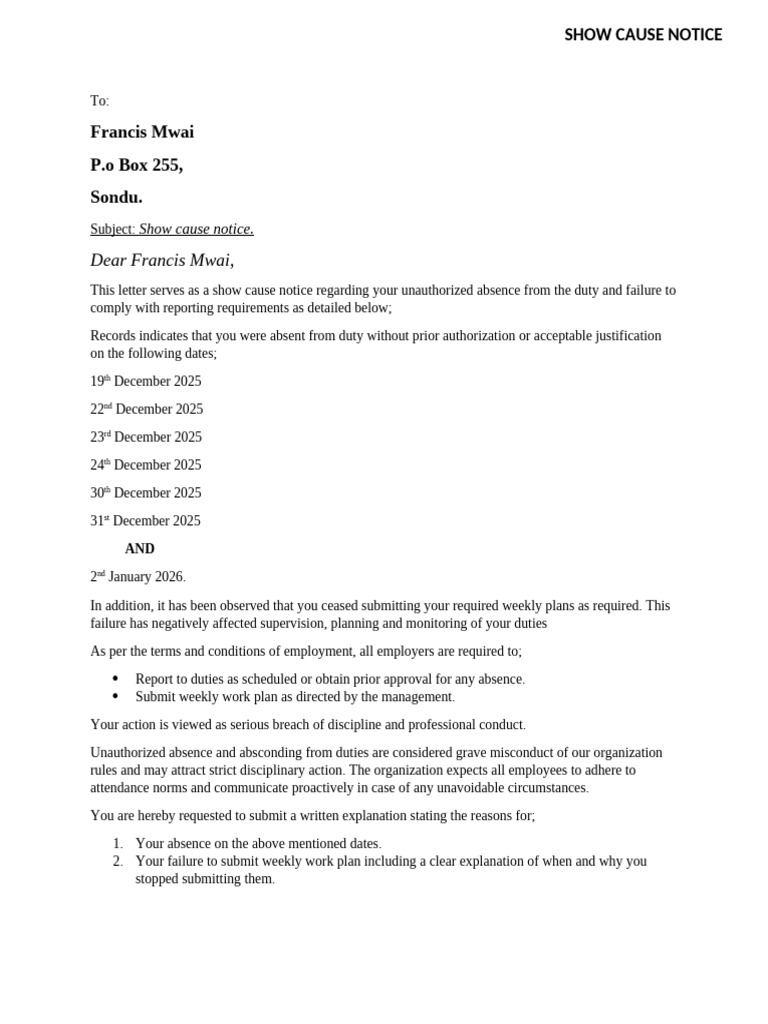 Show Cause Letter | PDF