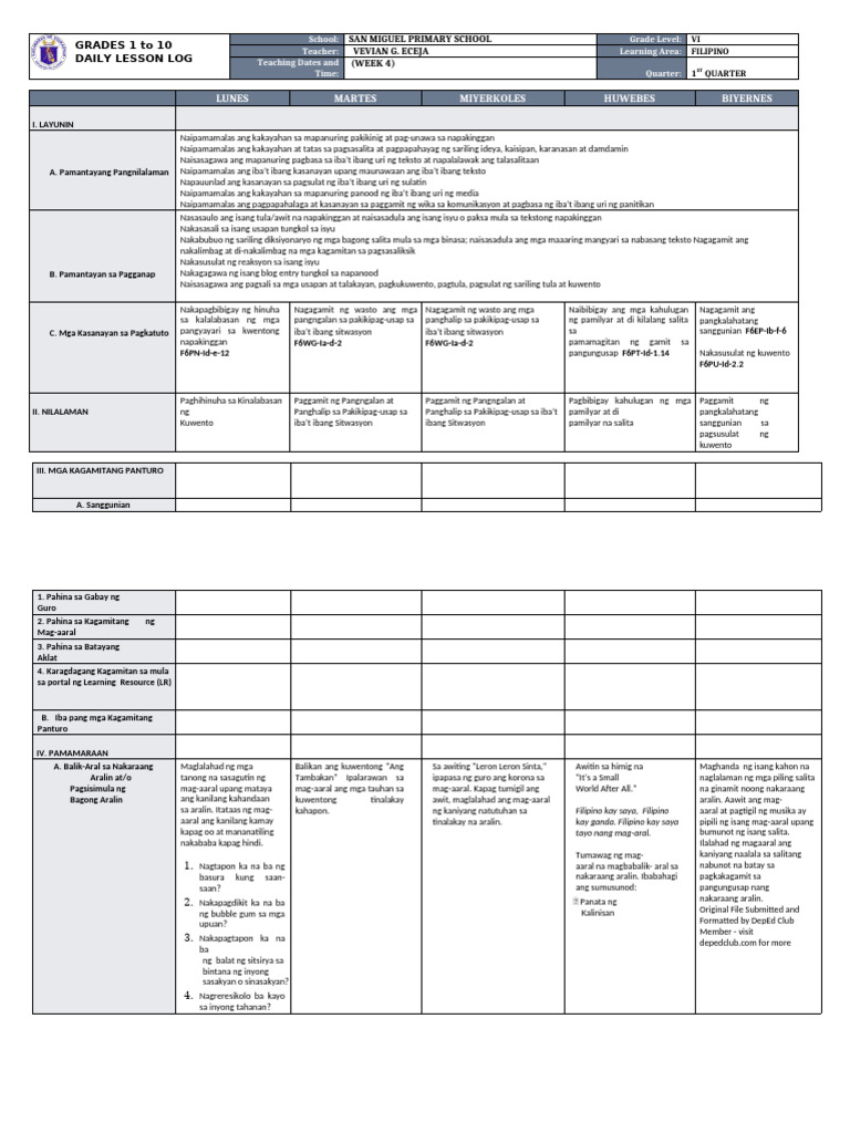 DLL Filipino 6 q1 w4 | PDF
