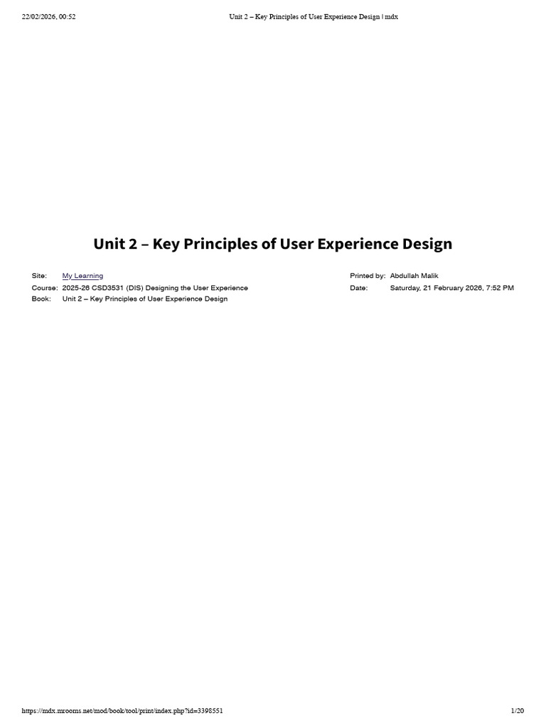 Unit 2 - Key Principles of User Experience Design - MDX | PDF | User ...