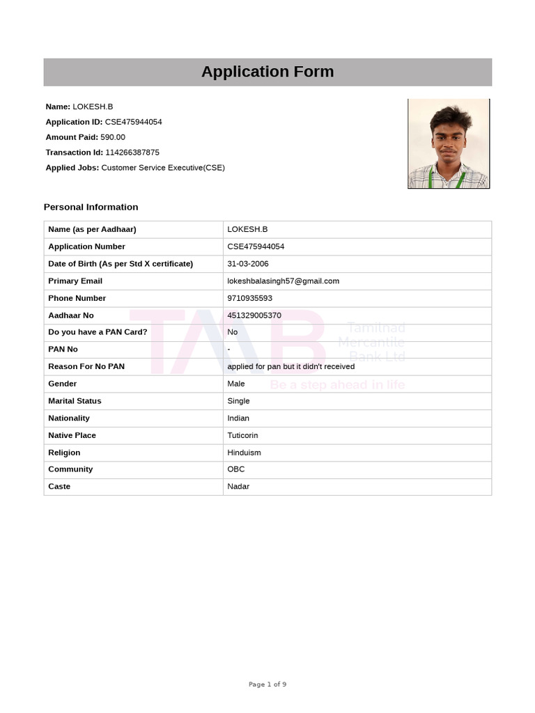 Lokesh TMB Application | PDF