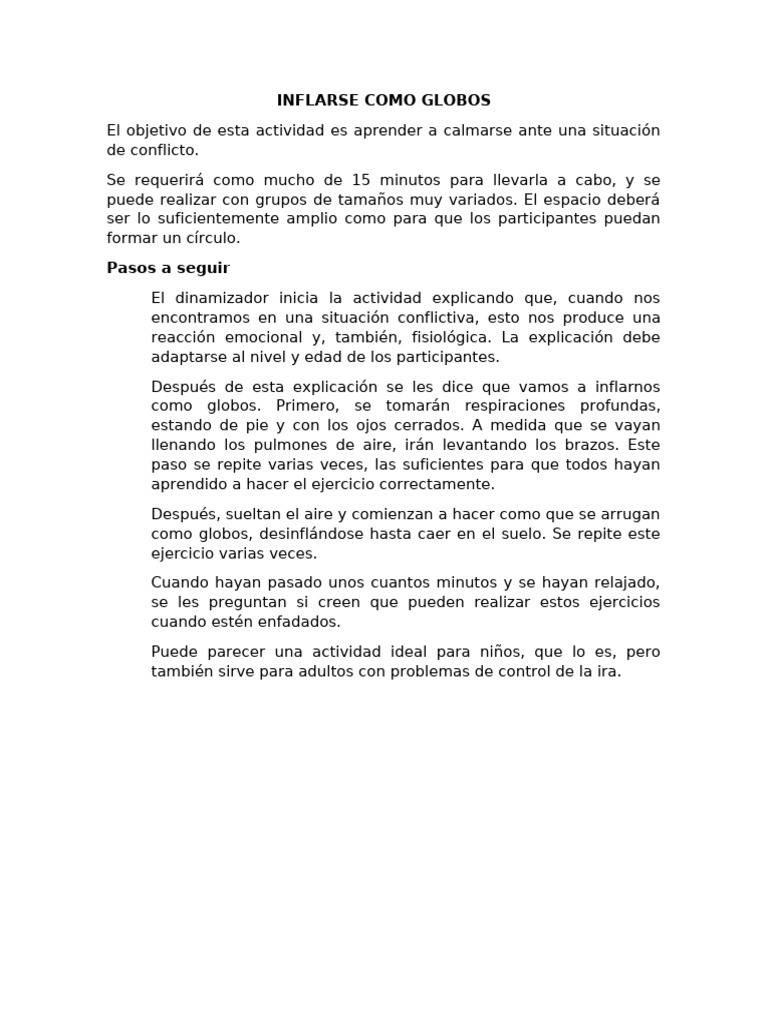 Actividades de DistensiÃ³n INFLARSE COMO GLOBOS | PDF