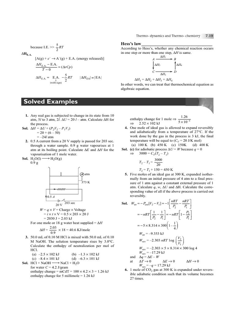 TD Solved Examples-1 Chemisry Thermodynamics | PDF | Physical ...