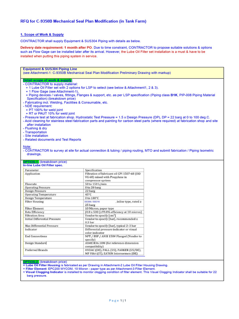 LSEC-RFQ For C-9350B Mechanical Seal Plan Modification - R.0 | PDF ...