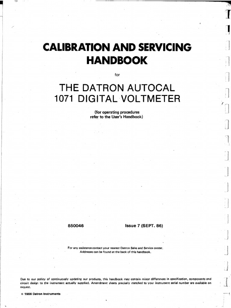 Datron 1071 Autocal Multimeter Cal. and Serv. Handbook | PDF