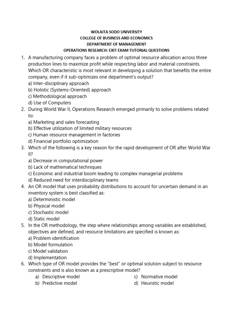 Operation Research Tutorial Questions | PDF | Mathematical Model ...