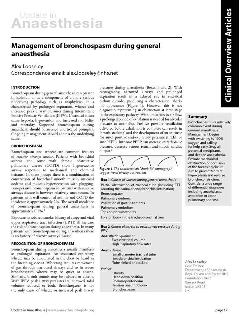 Bronchospasm During Anaesthesia Update 2011 | PDF | Asthma ...