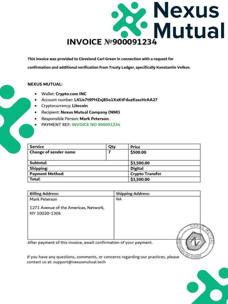 Invoice No 900091234 Nexus Mutual | PDF