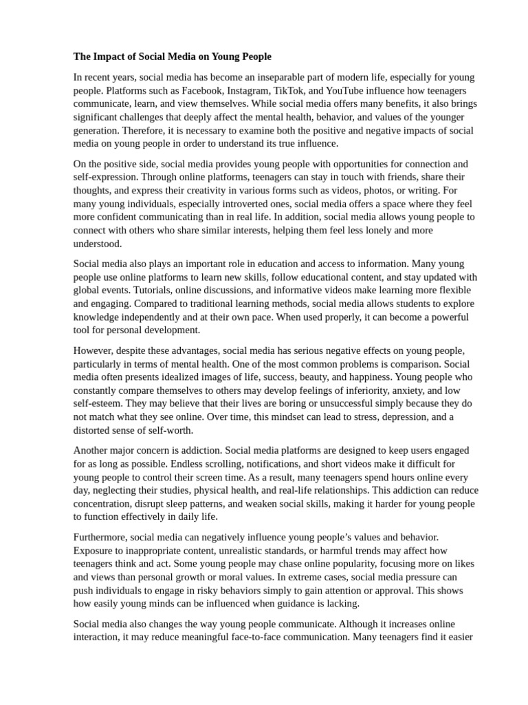 The Impact of Social Media On Young People | PDF | Social Media ...