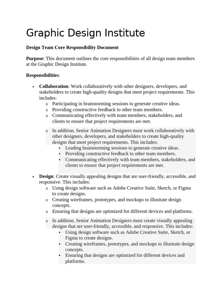 Graphic Design Institute Design Team Responsibilities | PDF | Usability ...