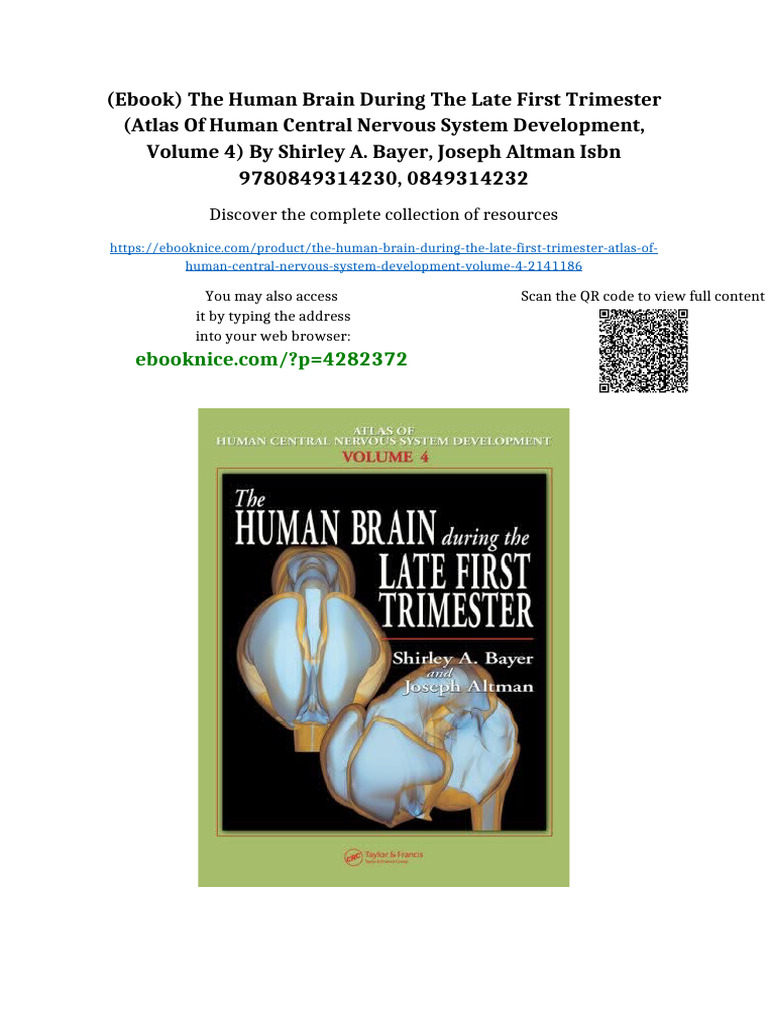 (Ebook) The Human Brain During The Late First Trimester (Atlas of Human ...