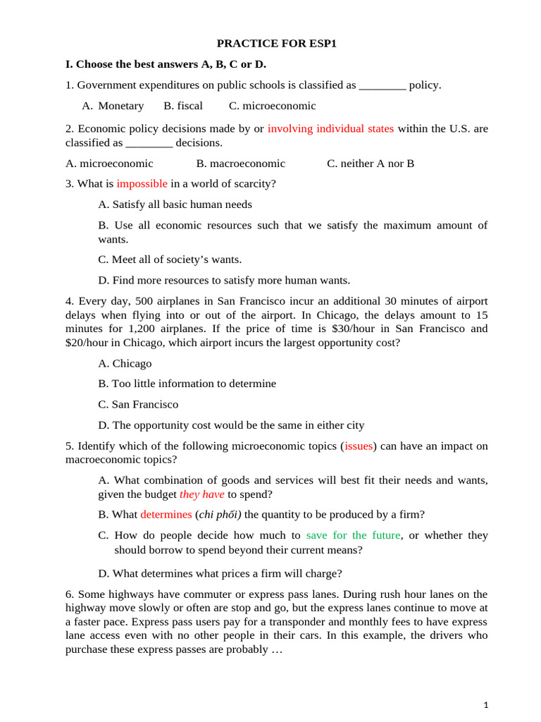 Practice Exercises For U1 Micro & Macro | PDF