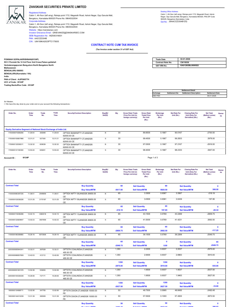 Contract Note 2026-01-03 | PDF | Derivative (Finance) | Stocks