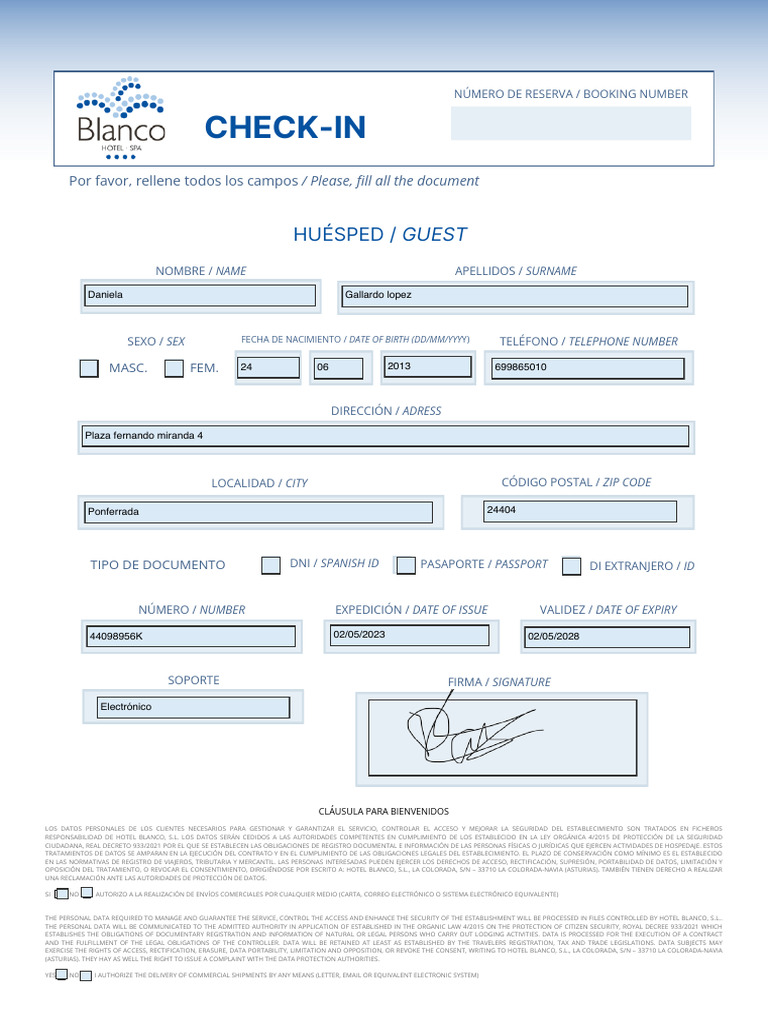 Formulario Check in 3 | PDF | Documento de identidad | Documentos legales