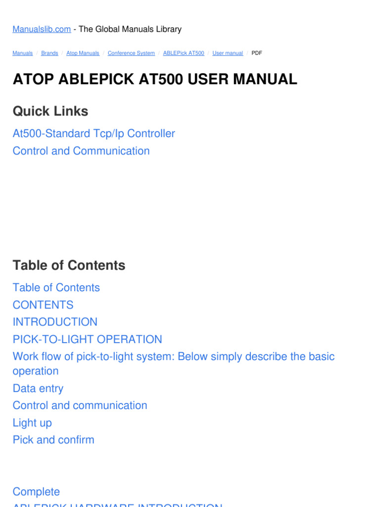 Atop Ablepick At500 User Manual: Quick Links | PDF | Transmission ...