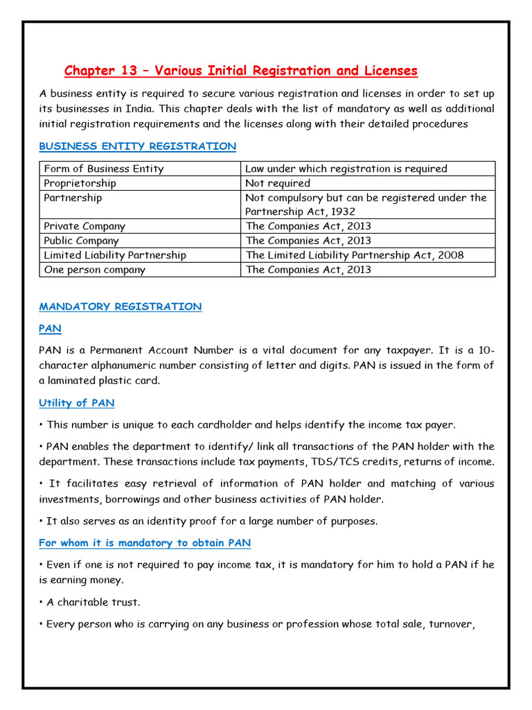 CH 13 - Various Initial Registration and Licenses | PDF | Taxes | Business