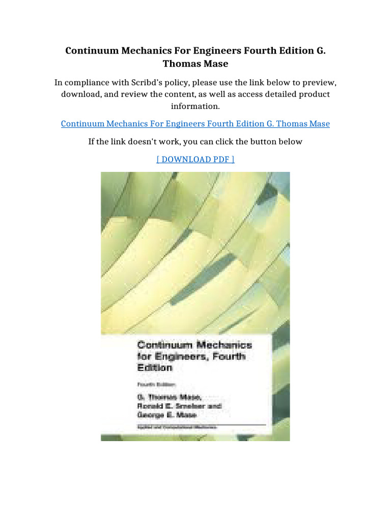 Continuum Mechanics For Engineers Fourth Edition G. Thomas Mase Full ...