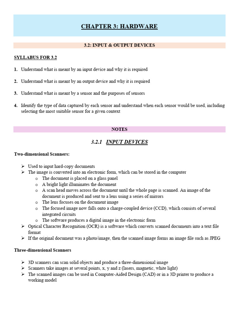 3.2 (Input & Output Devices) (Notes) | PDF | Image Scanner | Barcode
