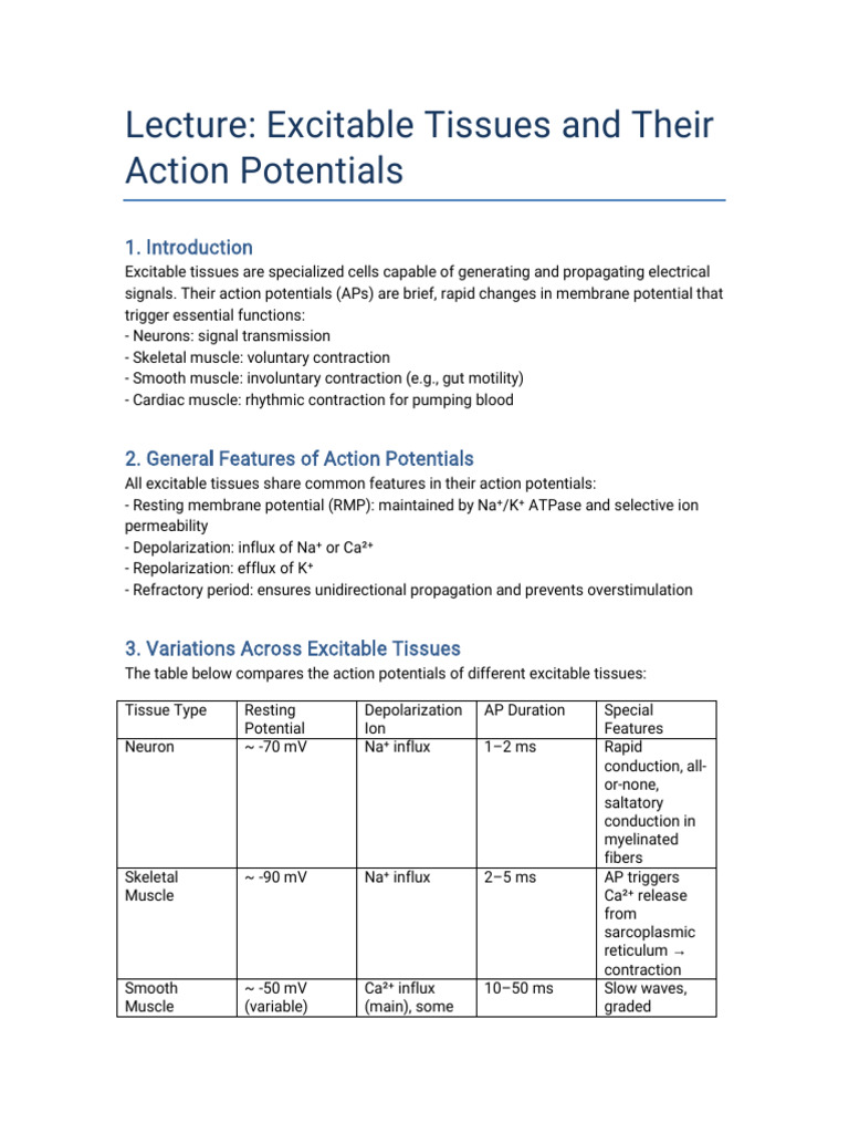 Excitable Tissues PIO 201 | PDF | Muscle Contraction | Action Potential