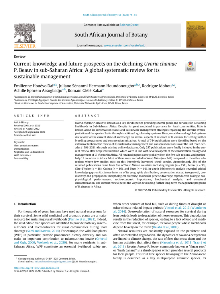 South African Journal of Botany: Uvaria Chamae | PDF | Leaf | Ecology