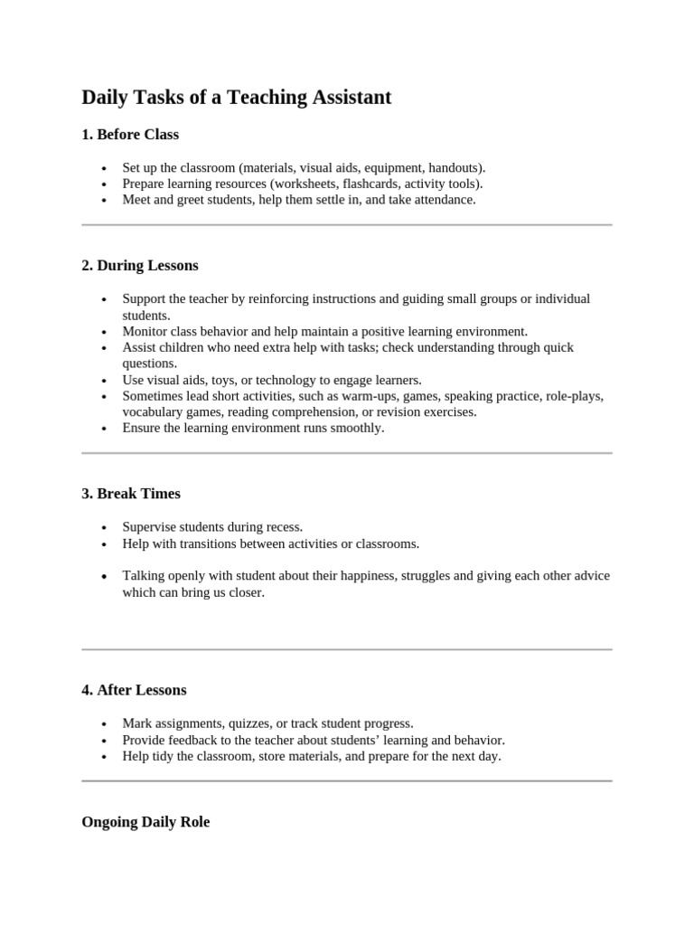Daily Tasks of A Teaching Assistant | PDF