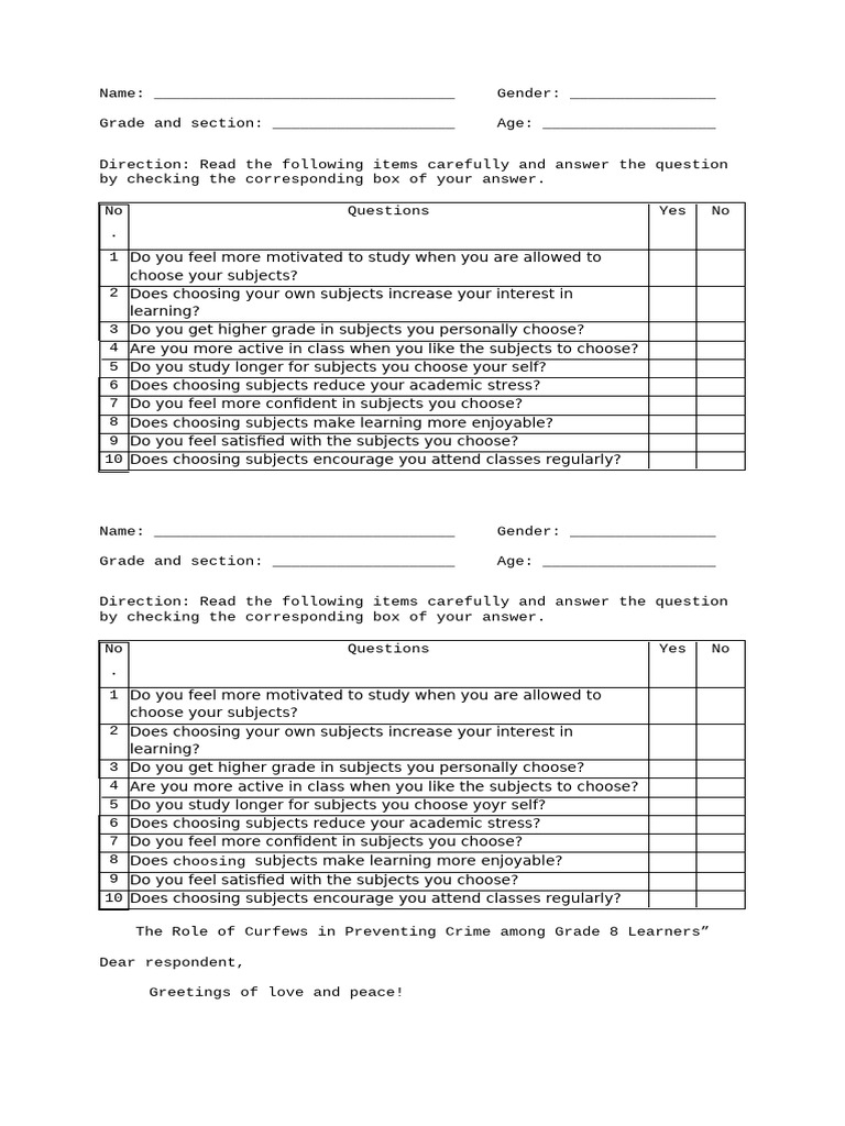 Draft of Questionnaire and Letter To Respondent | PDF | Psychology ...