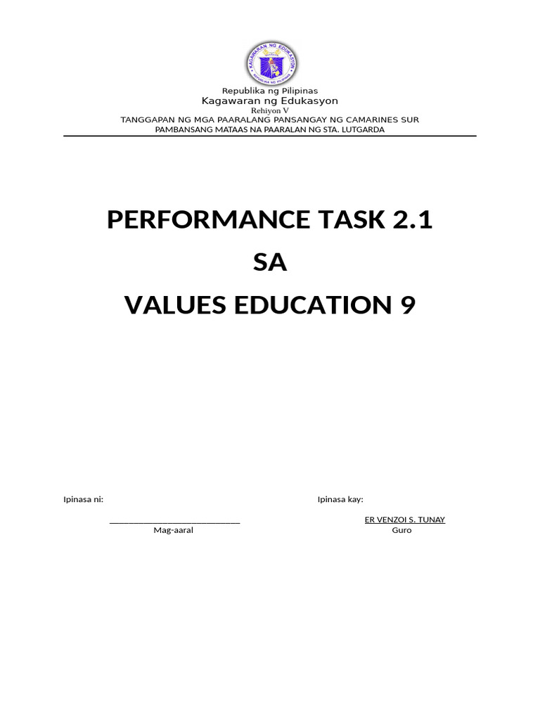 Performance Task 2.1 Val - Ed. 9 Kwarter 2 4 | PDF