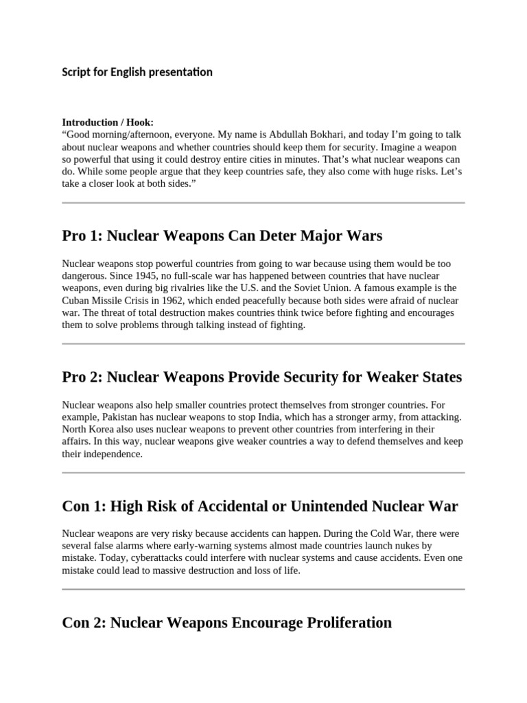 Script For English Presentation | PDF | Nuclear Weapons | Nuclear ...