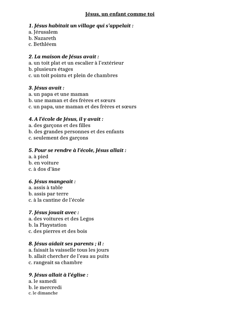Questionnaire Enfance Jésus | PDF