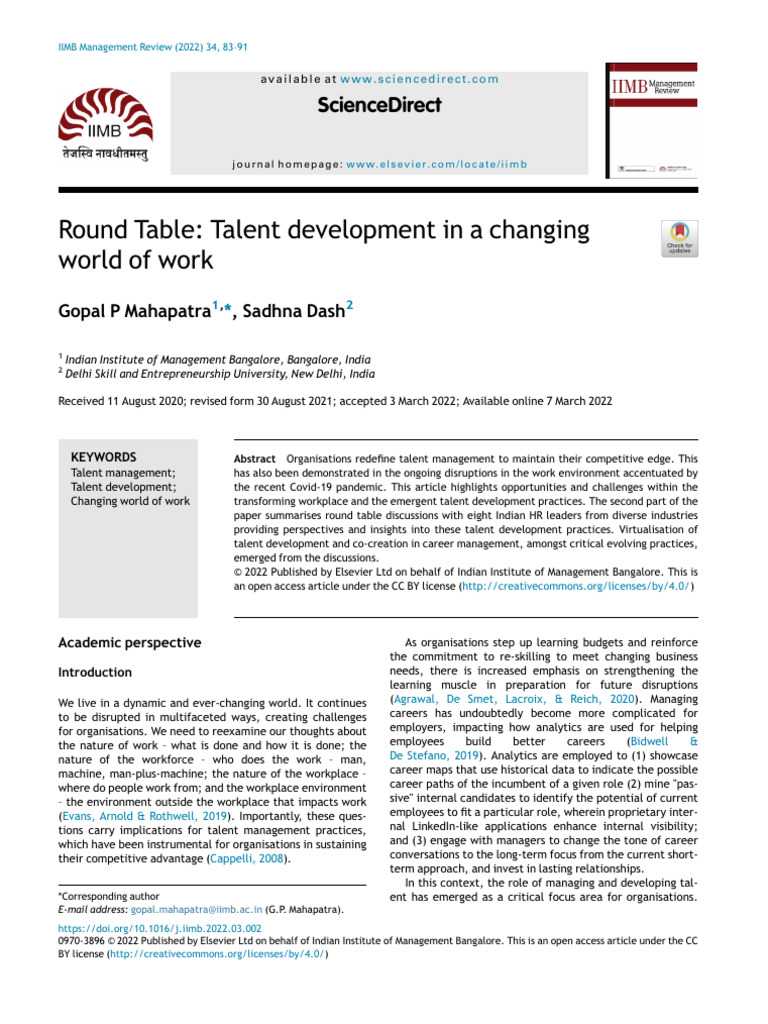 S20 - Round Table - Talent Development in A Changing World | PDF ...