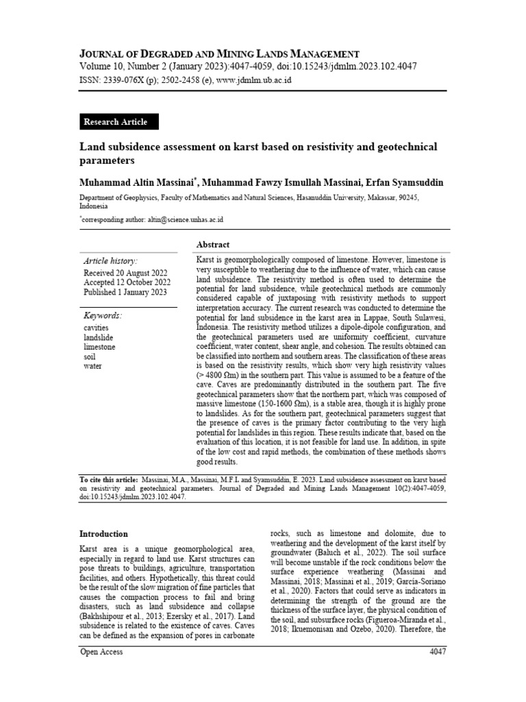 Land Subsidence Assessment On Karst Base | PDF | Geotechnical ...
