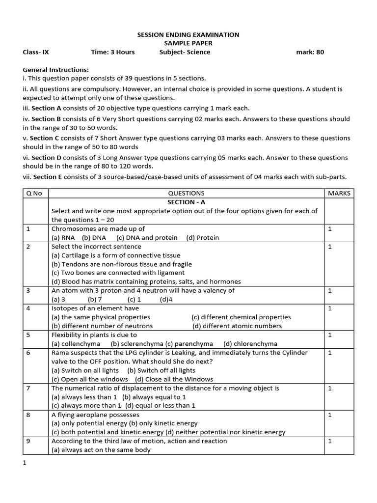 Class-Ix See Sample Paper 01 | PDF | Weight | Osmosis