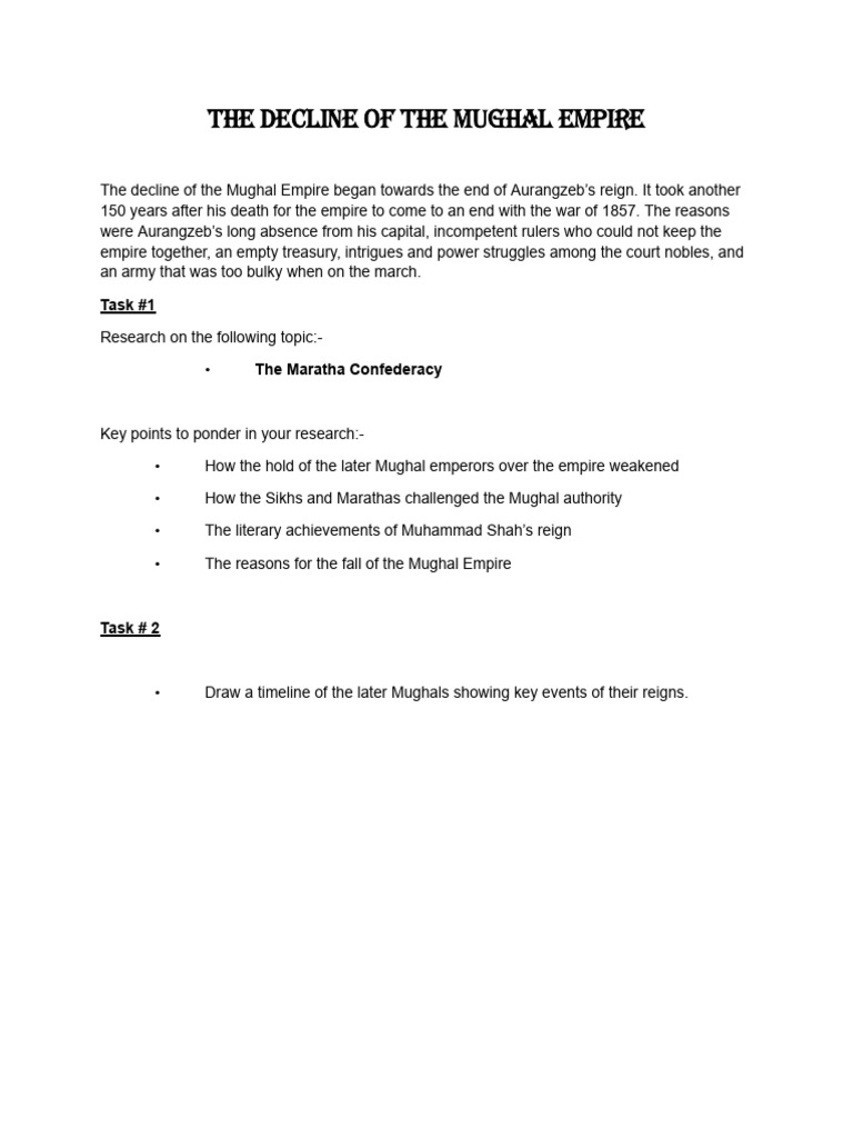 Decline of Mughal Empire Activity 1 and 2 | PDF
