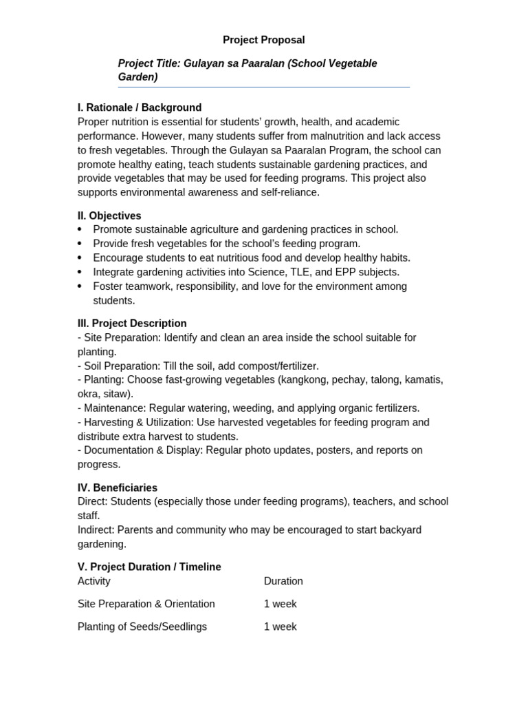 Gulayan Sa Paaralan Project Proposal | PDF | Vegetables | Plants