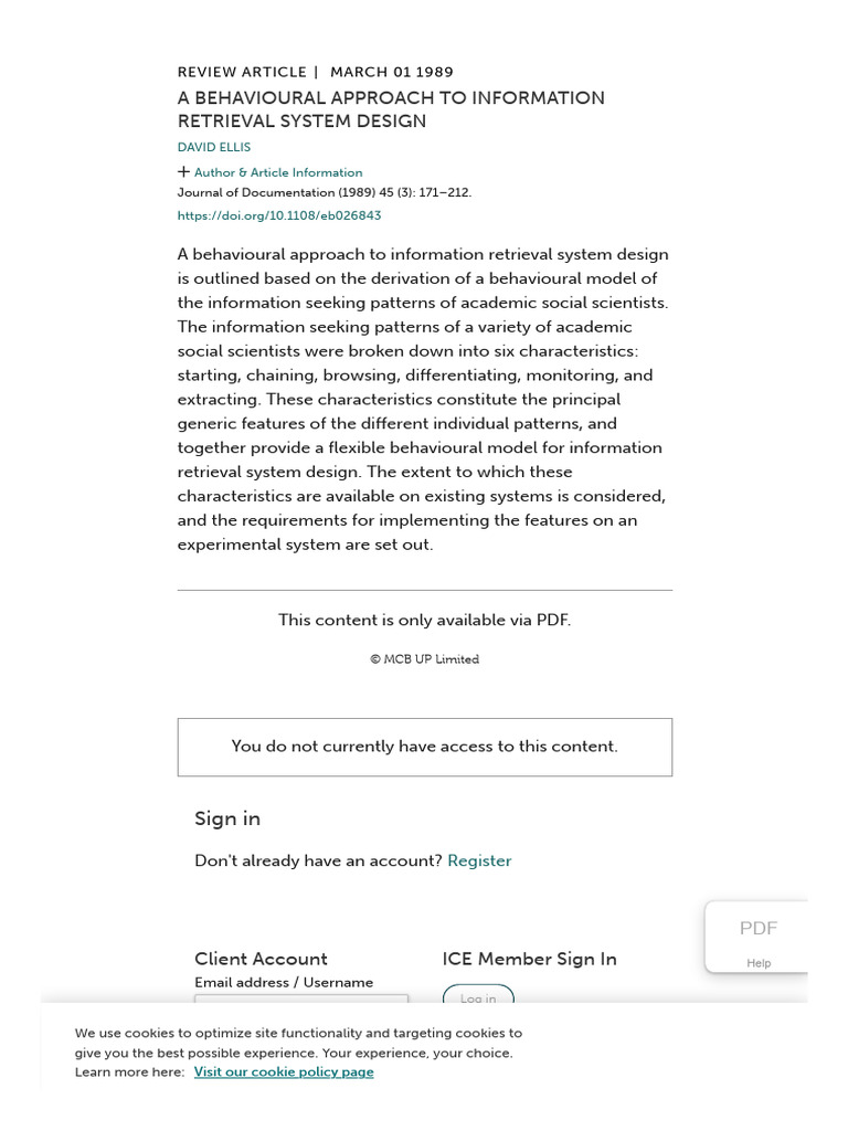 A BEHAVIOURAL APPROACH TO INFORMATION RETRIEVAL SYSTEM DESIGN - Journal ...