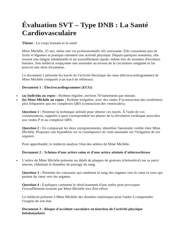 Évaluation SVT DNB | PDF | Électrocardiographie | Cœur