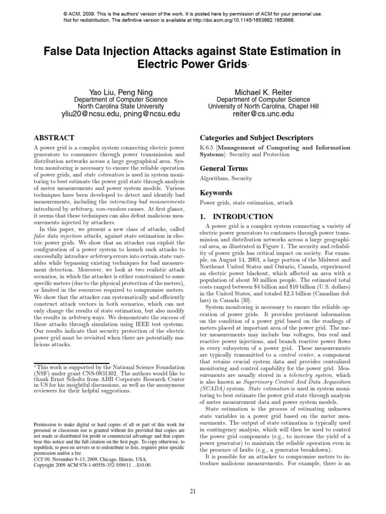 False Data Injection Attacks Against State Estimation in | PDF | Matrix ...