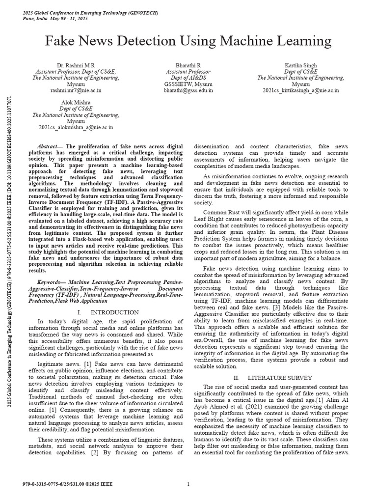 Fake News Detection Using Machine Learning | PDF | Machine Learning ...