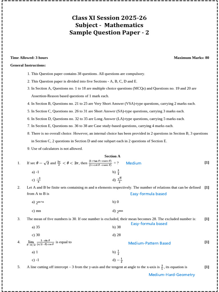 Sample Paper - 2 | PDF | Complex Number | Algebra