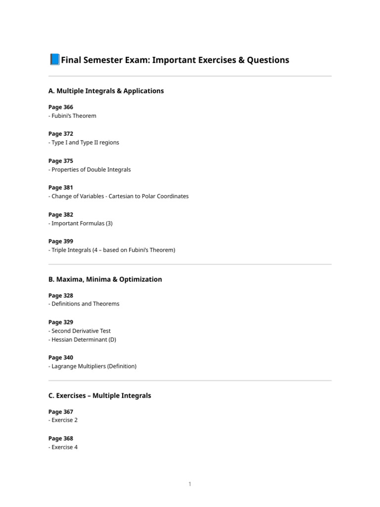 Final Semester Exam - Important Exercises & Questions | PDF