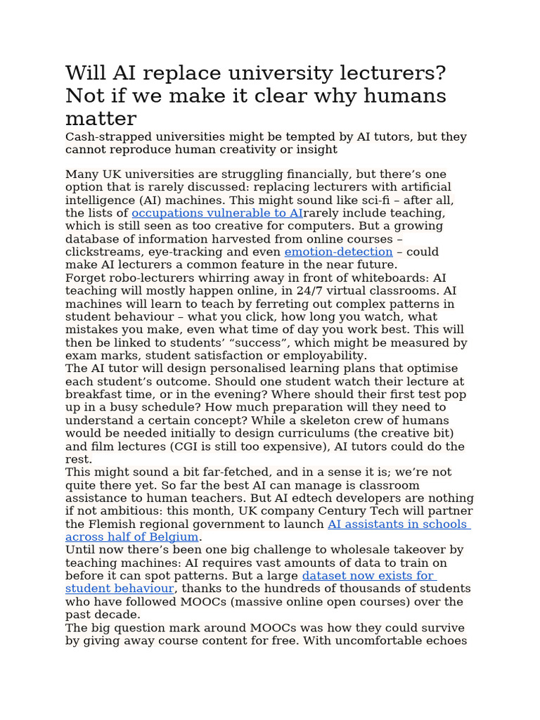 Will AI Replace University Lecturers | PDF | Artificial Intelligence ...