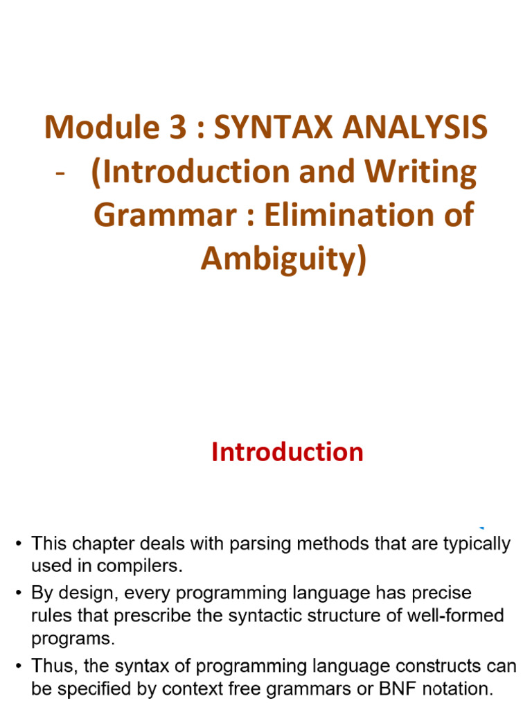 7 Module 3 Syntax Analysis 1 | PDF | Parsing | Language Mechanics