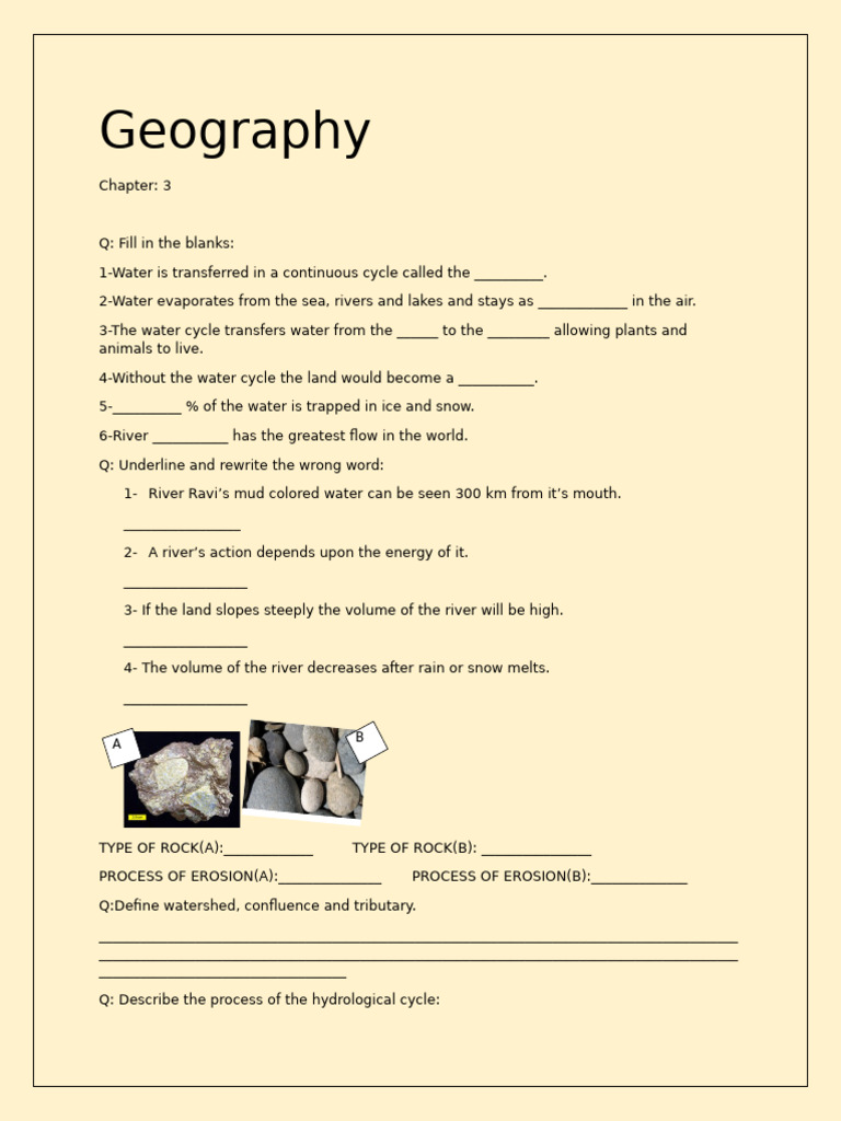 Geography Worksheet Chapter 3 | PDF | River | Water Cycle