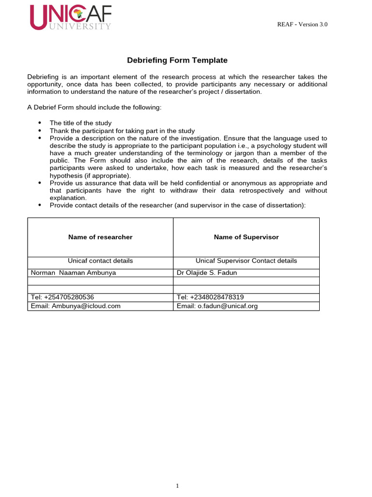 Ambunya Norman - UREC Debriefing Form | PDF