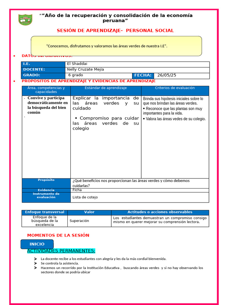Sesión de Personal Social 27 m | PDF | Aprendizaje | Modificación de ...