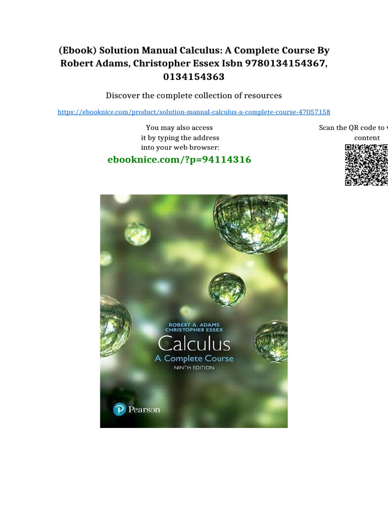 (Ebook) Solution Manual Calculus: A Complete Course by Robert Adams ...