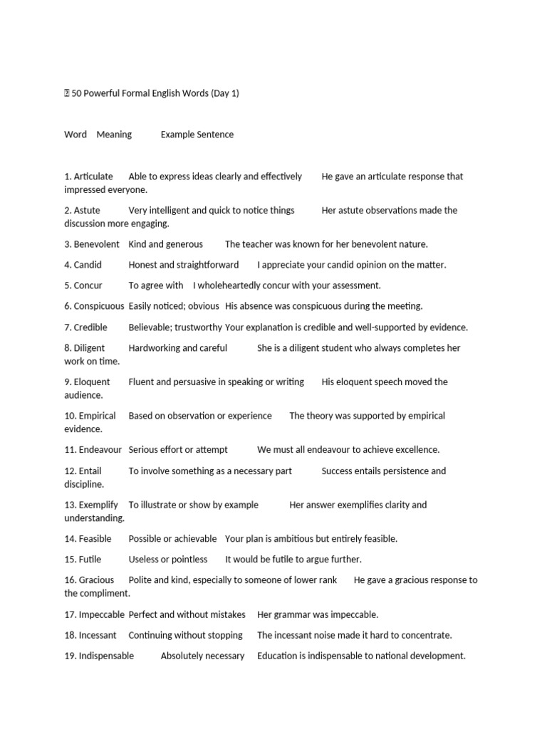 Advanced Words in Formal English | PDF
